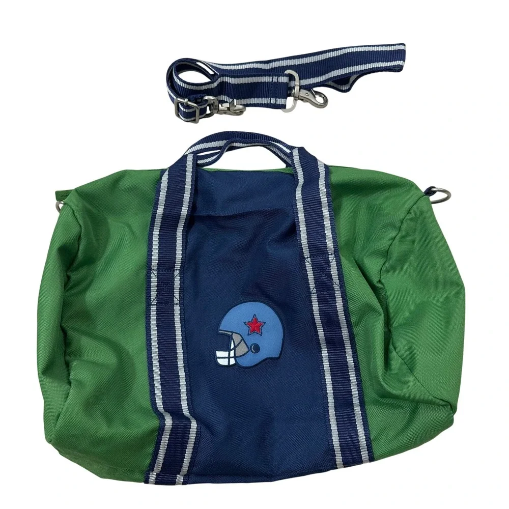 Green Navy Blue Football Helmet Canvas Duffle Bag Sporty Gym‎ Travel Weekend Bag